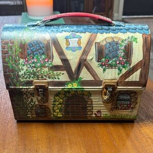 Vintage Charming Hand-Painted Cottage Thermos lunch box